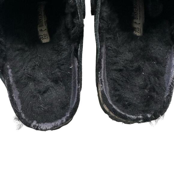 BIRKENSTOCK Black Shearling Lined Slippers Boston Clog Women's Size 6 - Picture 4 of 11